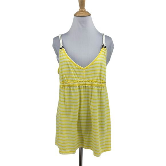 Old Navy Tank Top Womens M Medium Lemon White Striped Rope Strap V Neck Babydoll - Picture 1 of 15